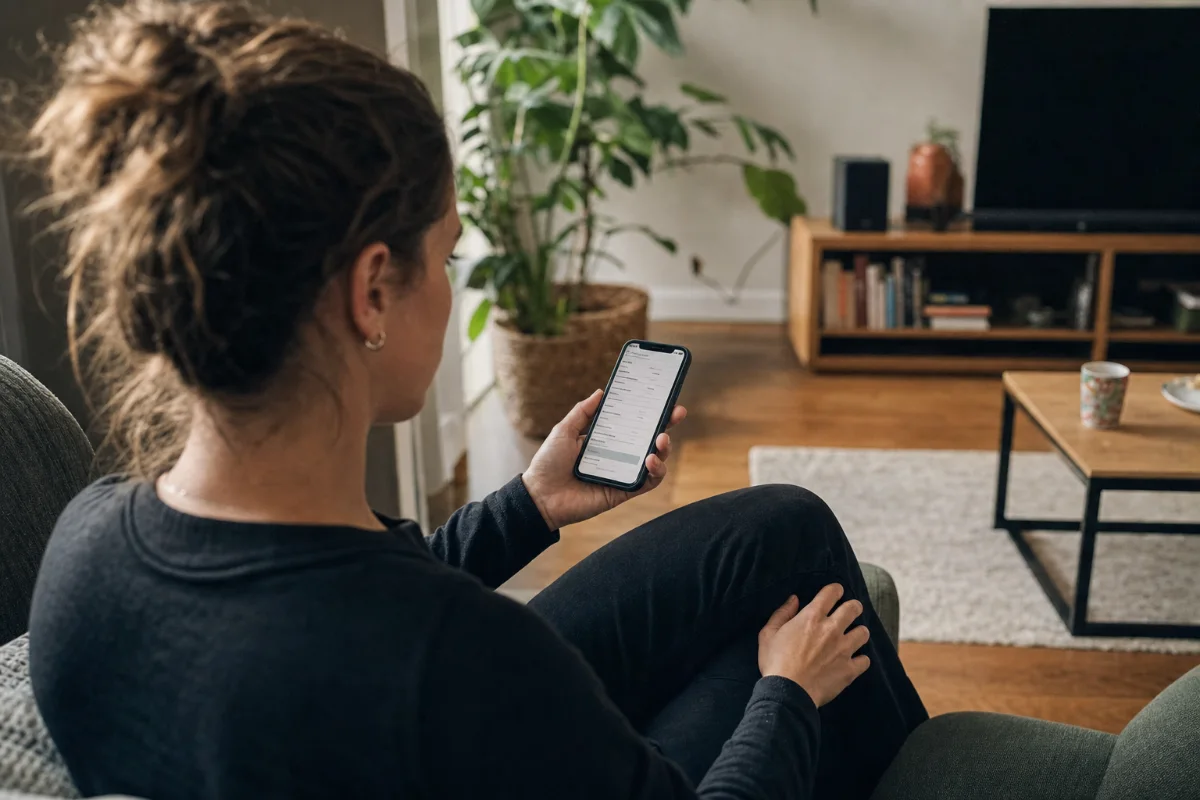 Zorgprofessional controleert registratie op haar telefoon