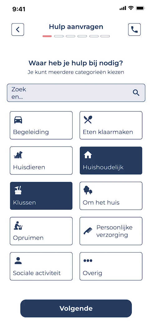 Cliëntportaal: categorie kiezen bij het indienen van een hulpvraag